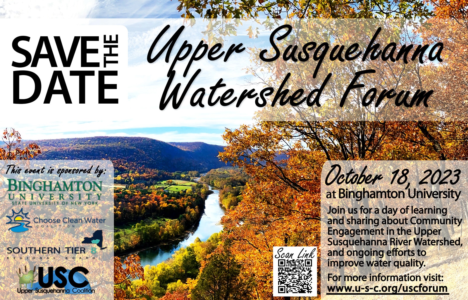 Wednesday, 10/18/2023: 2023 Upper Susquehanna Watershed Forum (Binghamton,  New York) - Chesapeake Network
